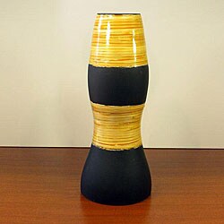 Handmade Black and Bamboo-accent Tall Vase (Vietnam)