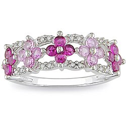 10k White Gold Created Ruby, Pink Sapphire, Diamond Ring (HI, I2-I3)