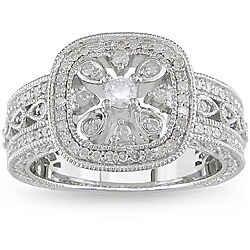 Miadora Silver Created Sapphire and 1/3ct TDW Diamond Ring (H-I, I3)