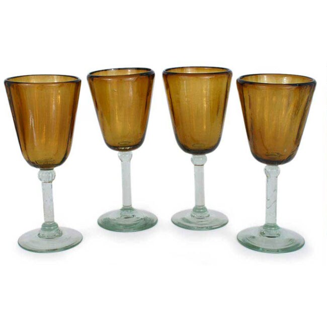 Blown-glass 'Amber Glory' Wine Glasses (Set of 4) (Mexico)