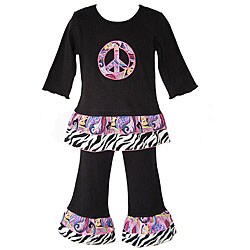Ann Loren Girl's Paisley and Zebra Peace Shirt and Pants Set