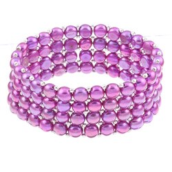 Purple Freshwater Button Pearl 4-row Stretch Bracelet (6-7 mm)