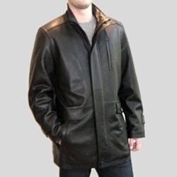 Izod Men's Big and Tall Black New Zealand Lamb Leather Car Coat