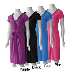 Adi Designs Women's Ruffle V-neck Cap Sleeve Dress