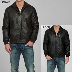Izod Mens Faux Leather Quilted Puffer Jacket