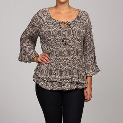 Larry Levine Women's Plus Size Brown/ Ivory Blouse