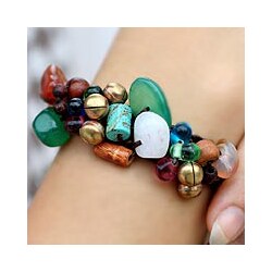 'Dark Phoenix' Rose Quartz and Gemstone Beaded Bracelet (Thailand)