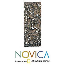 'Angel Blessings' Wood Relief Panel Sculpture (Thailand)