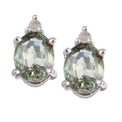 Sterling Silver Green Sapphire and Diamond Accent Earrings