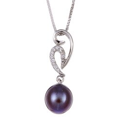 Sterling Silver Freshwater Pearl and Cubic Zirconia Necklace (9-9.5 mm)