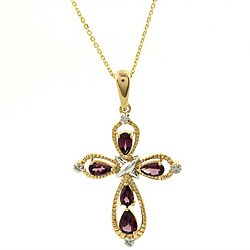 18k Gold over Sterling Silver Rhodolite and Diamond Accent Cross Necklace