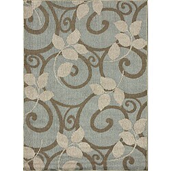 Roma Indoor/ Outdoor Blue Floral Rug (5'2 x 7'5)