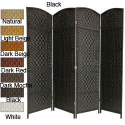 Wood and Woven Fiber 4-panel 6-foot Diamond Room Divider (China)
