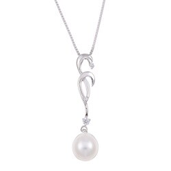 Sterling Silver Freshwater Pearl and Cubic Zirconia Necklace (9.5 mm)