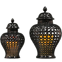 Candle TEK Black Apothecary Urn with Built-in Flameless Wax Candles (Set of 2)