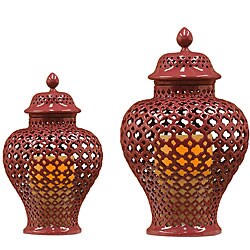 Candle TEK Cranberry Apothecary Urn with Built-in Flameless Wax Candles (Set of 2)