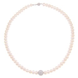 Sterling Silver White FW Pearl and Cubic Zirconia Necklace (6-7 mm)