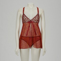 Illusion Women's Animal Print Stretch Mesh Babydoll Set