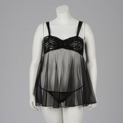 Illusion Women's Black Sheer Stretch Lace Babydoll