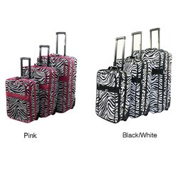 Zebra Pattern Expandable 3-Piece Upright Luggage Set