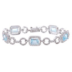 Sterling Silver Blue Topaz and Diamond Accent Link Bracelet