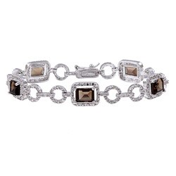 Sterling Silver Smokey Quartz and Diamond Accent Link Bracelet