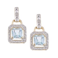 Gold over Silver Blue Topaz and Diamond Accent Dangle Earrings