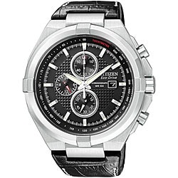 Citizen Men's Eco-Drive Chronograph Black Dial Leather Watch.