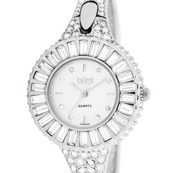Burgi Women's 'Sizzling' Diamond and Silver-tone Bangle Watch