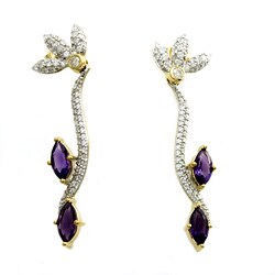 14k Yellow Gold Amethyst and 1 1/10ct TDW Diamond Floral Earrings (H-I, I2)