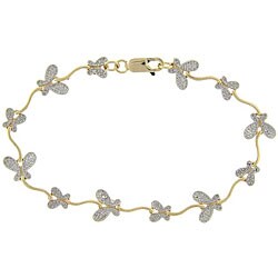 18k Yellow Gold over Sterling Silver Diamond Accent Butterfly Bracelet