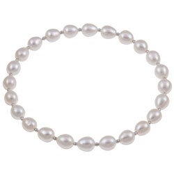 Sterling Silver White Freshwater Pearl Bangle Bracelet (6-7 mm)