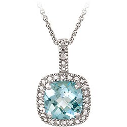 Glitzy Rocks Sterling Silver 3 1/3 CTW Blue Topaz and Diamond Accent Square Necklace
