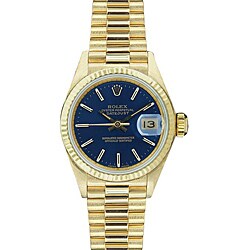 Pre-owned Rolex Women's President 18k Gold Blue Dial Watch