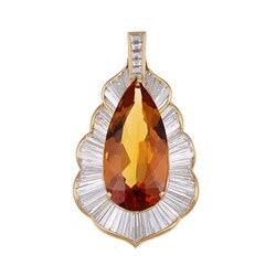 18k Yellow Gold Citrine and 5ct TDW Diamond Estate Pendant (G-H, VS1-VS2)