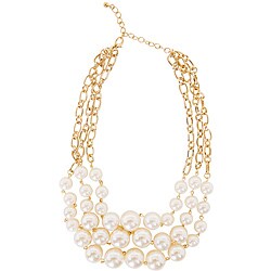 Goldtone Cream Color Faux Pearl Bib Necklace
