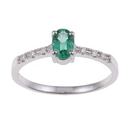 14k White Gold Emerald and Diamond Accent Ring  (Size 7)