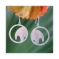 Sterling Silver 'Modern Elephant' Dangle Earrings (Thailand)