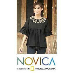 Women's Cotton 'Licorice Chic' Blouse (Thailand)