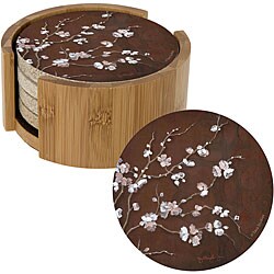 Thirstystone 'Cherry Blossom' Sandstone Coasters and Holder (Set of 4)