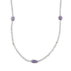 14k Gold Aquamarine and Tanzanite Bead Necklace