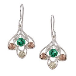 Black Hills Gold and Sterling Silver Green Obsidianite Earrings