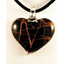 Glass Black and Copper Murano-inspired Heart Pendant