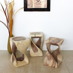 Hand-carved Wooden Twist White Stool (Thailand)