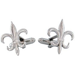 Rhodium Fleur de Lis Textured Cuff Links