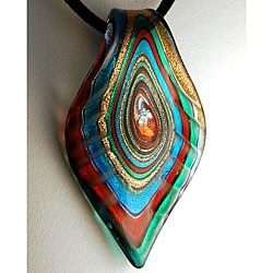 Murano-style Glass Red/ Blue/ Gold/ Green Foil Ripple Leaf Pendant