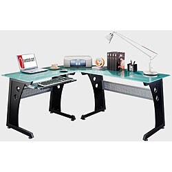 Loft-style Tempered Glass L-shaped Computer Desk