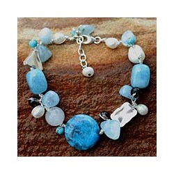 Pearl and Aquamarine 'Blue Islands' Beaded Bracelet (Thailand)