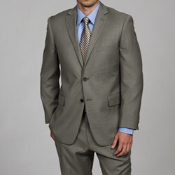 Perry Ellis Men's Slim Fit Olive Sharkskin Pattern Suit