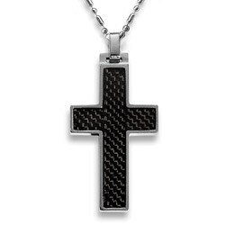 Men's Tungsten Carbide Black Carbon Fiber Inlay Cross Necklace
